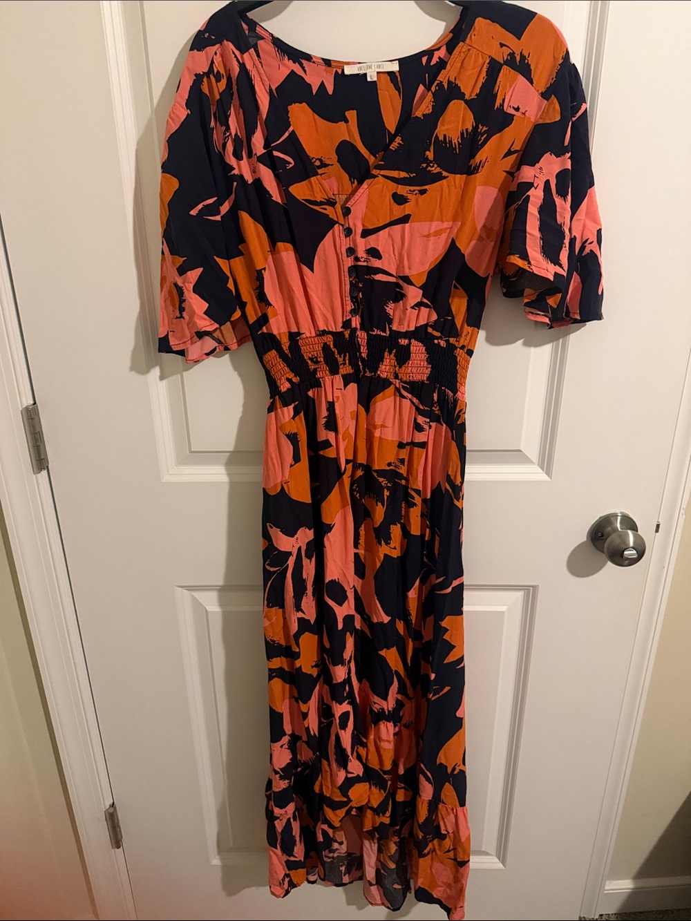 Abel The Label Bold Floral Print High- low Maxi Dress in Pink & Orange